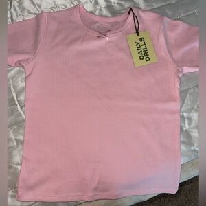 Daily Drills Pointelle Baby Tee- light pink. Size M/L, NWT